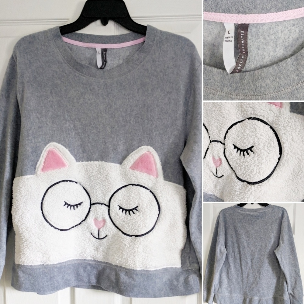 Fleece Sleepy Kitty Pajama Sweater Top